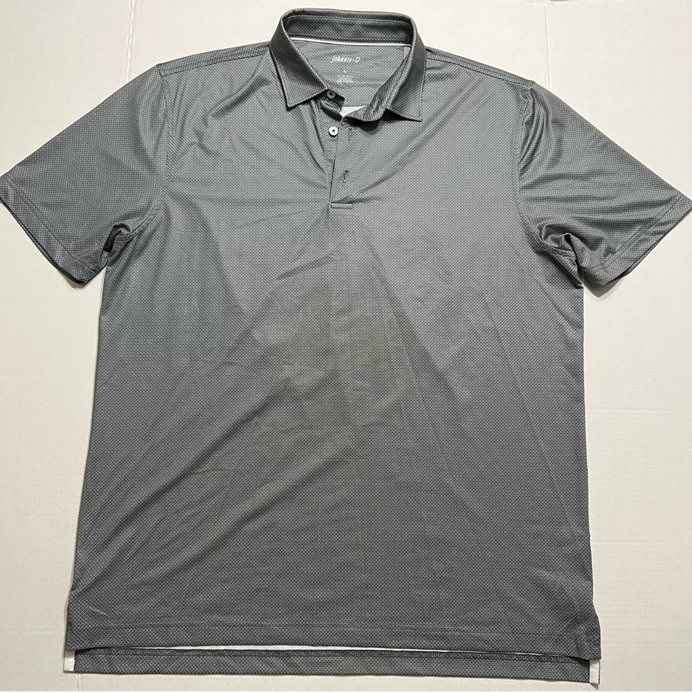 Johnnie O Polo Shirt Mens Large Gray White Print Golf Preppy Rugby Casual